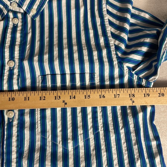 J Crew Classic Fit Shirt Women 8 Blue White Textured Stripe Button Down Blouse - Picture 6 of 13